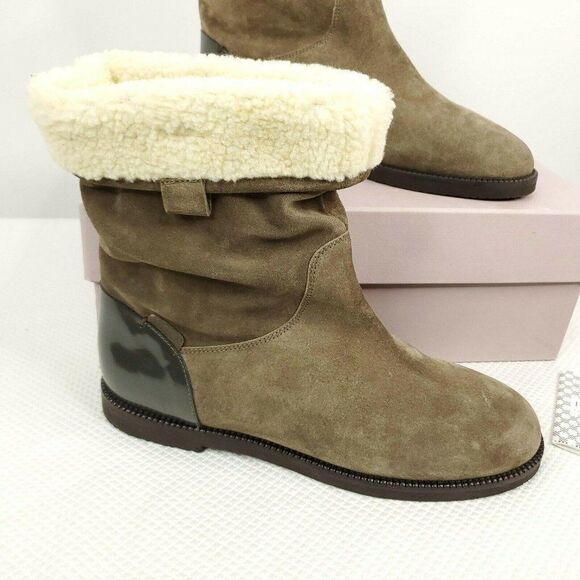 New Furla Melany Suede Brown Shearling Boots - Picture 3 of 7